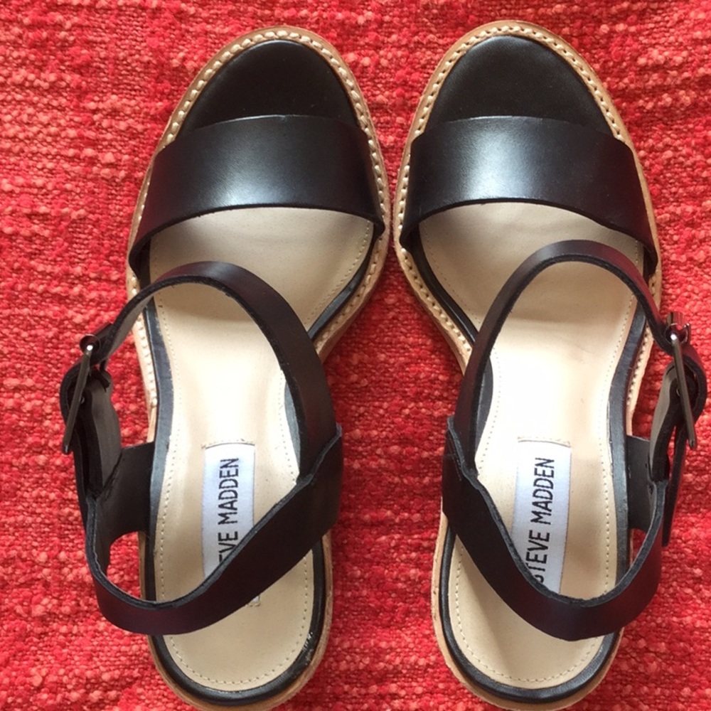 Steve Madden Black Leather Stack Heels